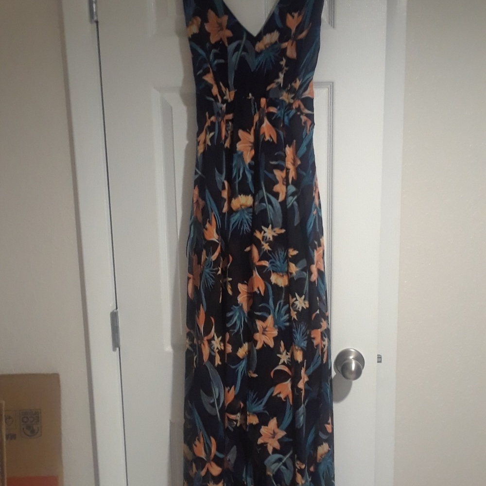 Navy Blue Coral Floral Print Dress - Picture 4 of 4